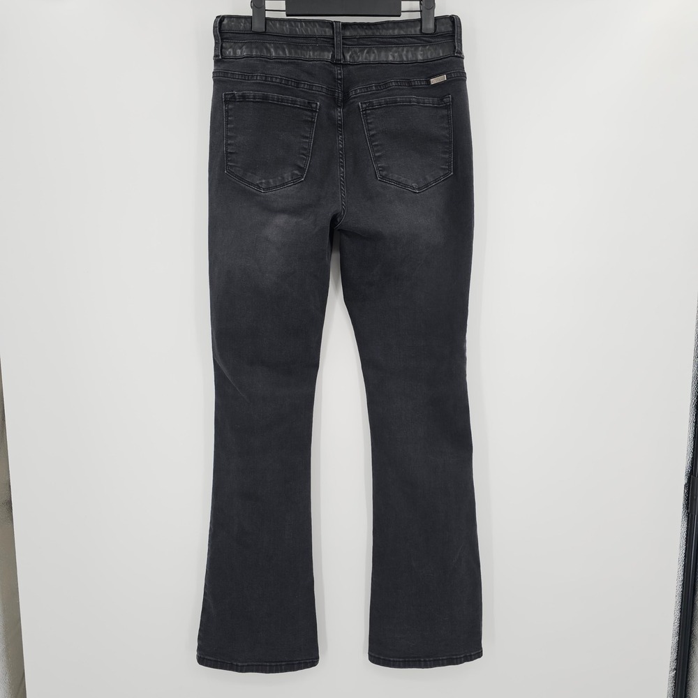 KanCan Jeans Womens 13/30 Black Flared Denim Pants High Rise Faux Leather Trim - Picture 2 of 12